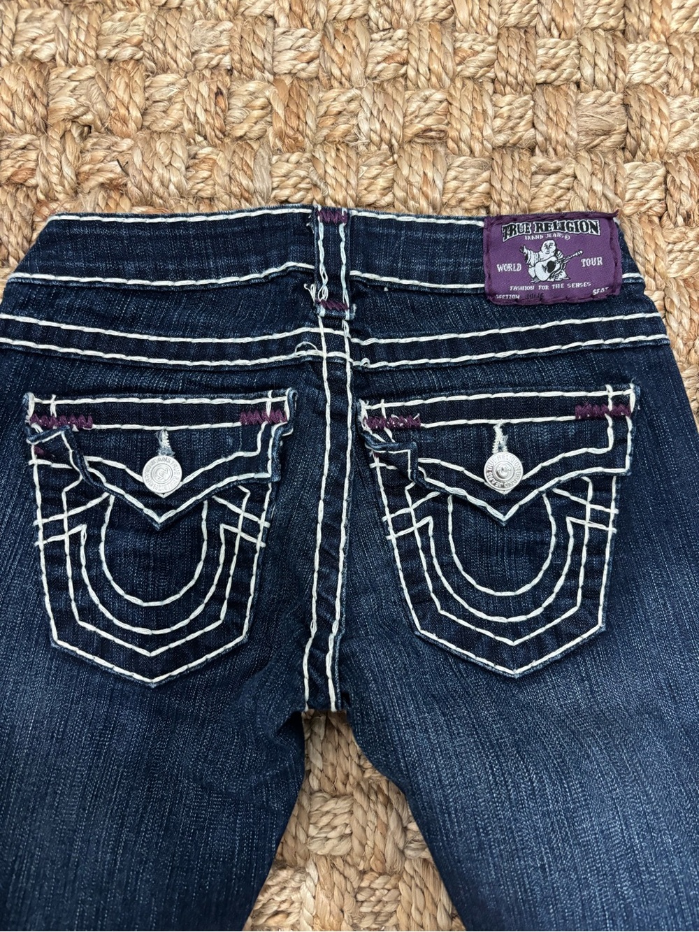 True Religion Women’s Dark Blue Contrast-Stitch Skinny Jeans